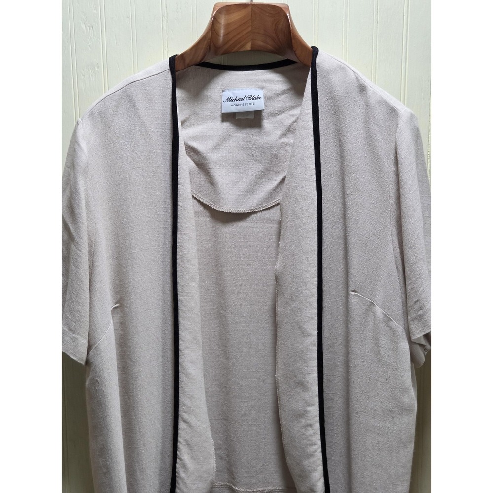 Michael Blake Blouse Womens 22WP Beige Kimono Open Front Short‎ Sleeve Top